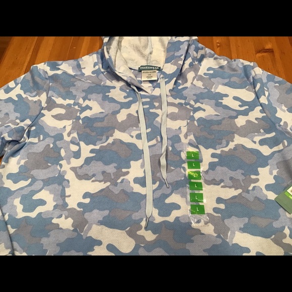 BLUE CAMO HOODIE SWEATSHIRT sz L NWT WAKE & WEAR BY INK & IVY - Picture 3 of 7